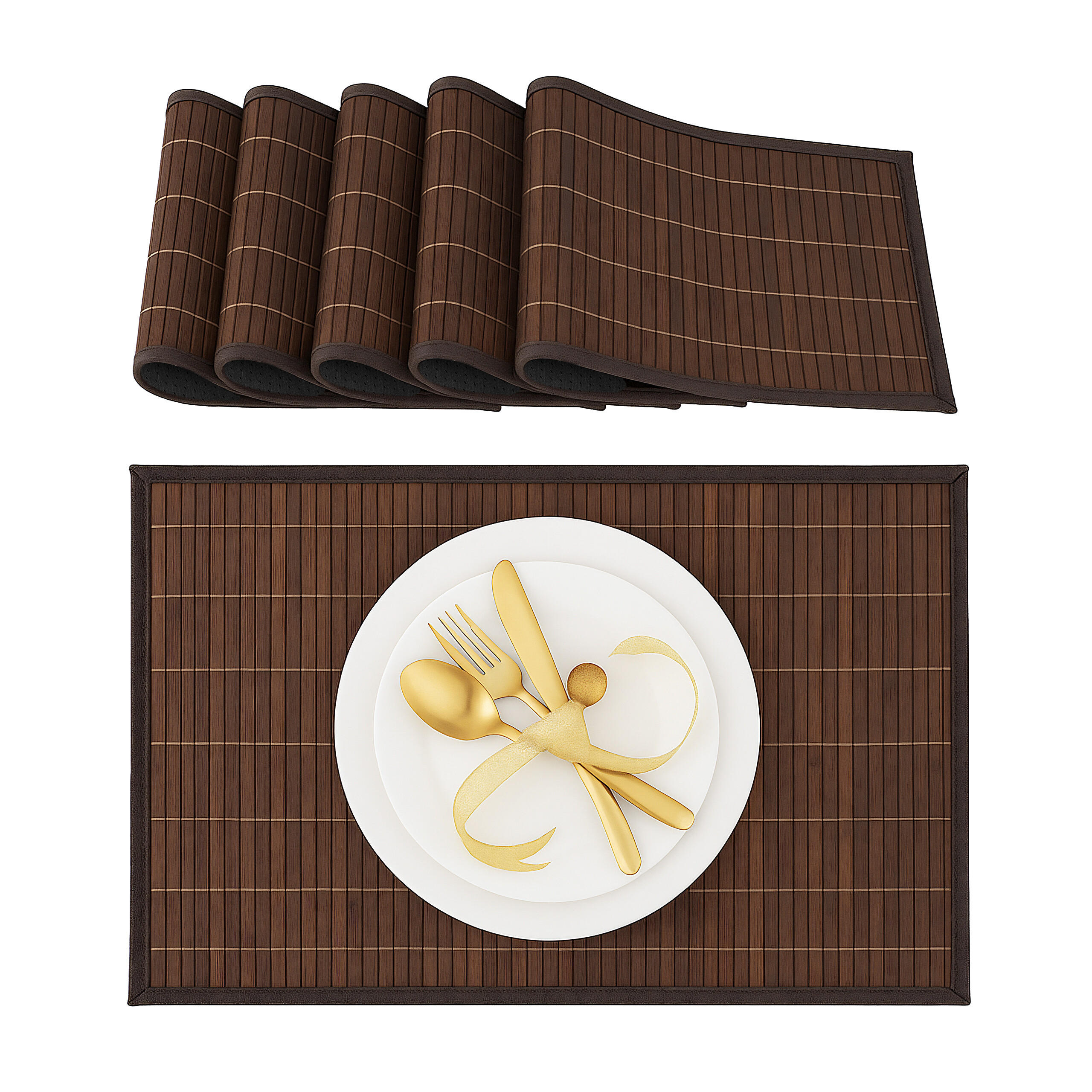 6-TLG.TISCHSET - Braun, Holz/Textil (30/45/0.3cm) - Relaxdays