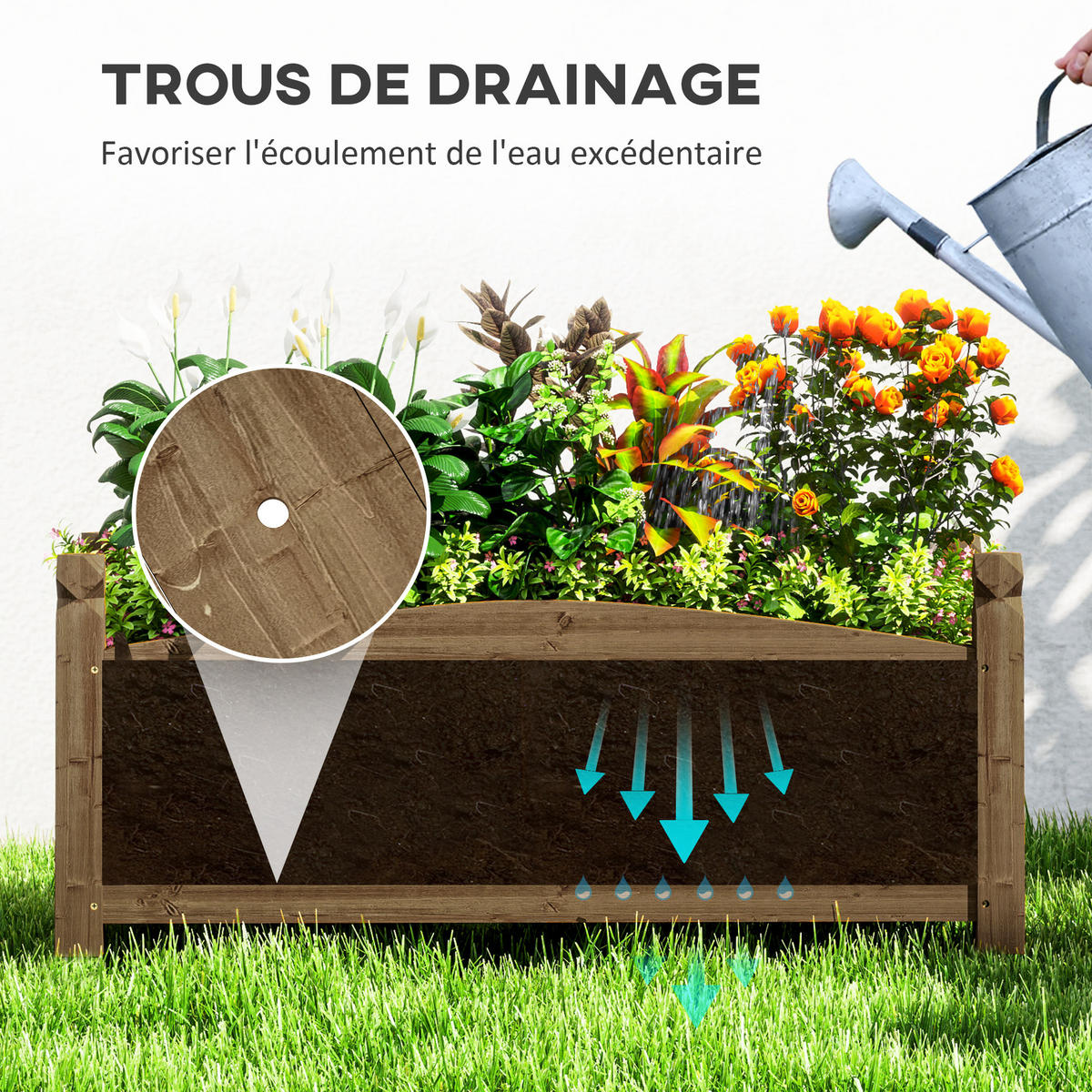 HOCHBEET DE-12206 90/39/37 cm mit Drainage Dunkelbraun - Braun, Holz (90/37/39cm) - ComfortXL