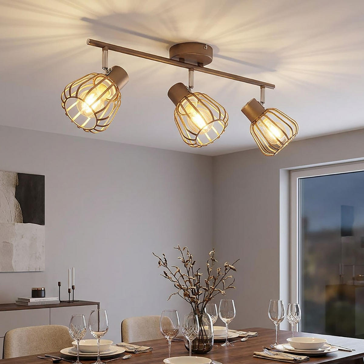 LED DECKENLEUCHTE OLIN Metall Braun, 3-flammiger Spot - Braun, Glas (50/17.5/12.5cm) - Globo Lighting