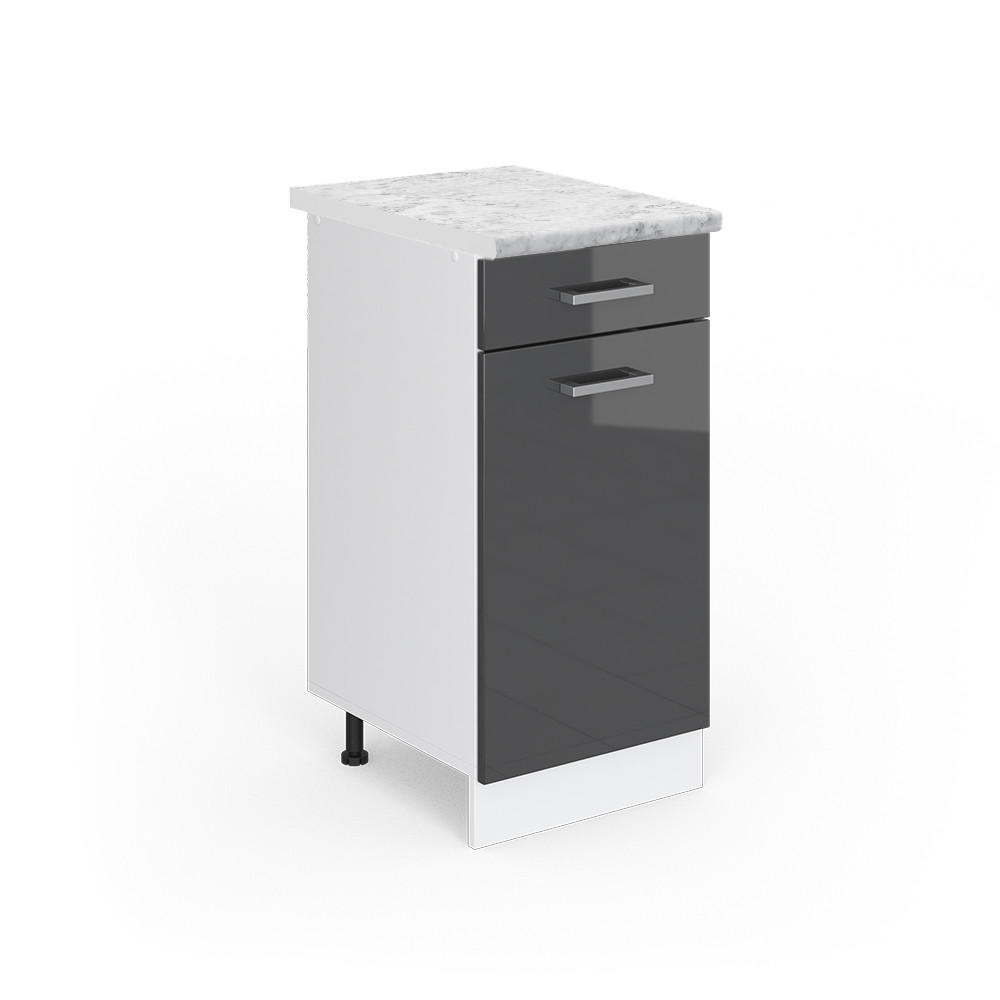 KÜCHENUNTERSCHRANK R-Line Anthrazit Hochglanz 40 cm, AP Marmor - Schwarz Hochglanz/Anthrazit, Holzwerkstoff (40/81.6/60cm) - Vicco