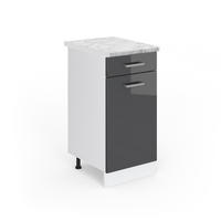 KÜCHENUNTERSCHRANK R-Line Anthrazit Hochglanz 40 cm, AP Marmor - Schwarz Hochglanz/Anthrazit, Holzwerkstoff (40/81.6/60cm) - Vicco
