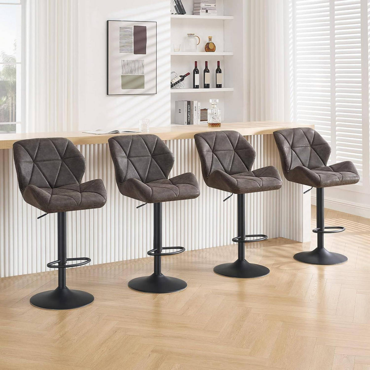 BARHOCKER 2er Set, höhenverstellbar,drehbar,Kunstleder Stahl - Grau, Metall (50/94/41cm) - Woltu