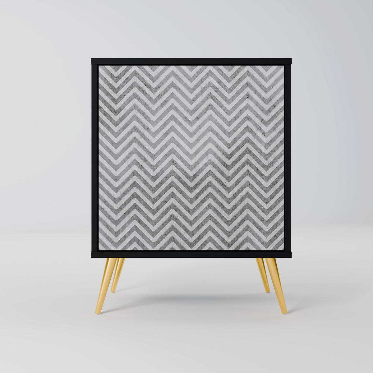 SIDEBOARD CONCRETE ZIG ZAG, Schwarz, 57,5x42x75,5 cm, Goldfarbene Metallfüße - Goldfarben/Multicolor, Holzwerkstoff/Metall (57.5/75.5/42cm) - SpaceRebels
