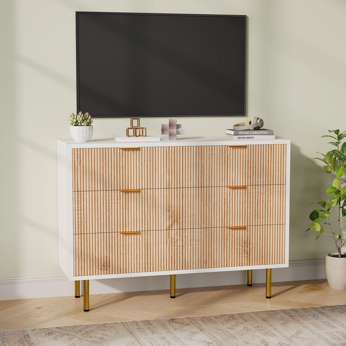 KOMMODE 6 Schubladen geriffelt Holz - Naturfarben, Holz (34/73/100cm) - Fortuna Lai