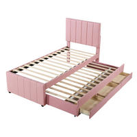 POLSTERBETT 90/200 cm mit Ausziehbett, 3 Schubladen und höhenverstellbarem Kopfteil, Leinenbezug, Rosa - Pink, Textil (90/200cm) - Redom