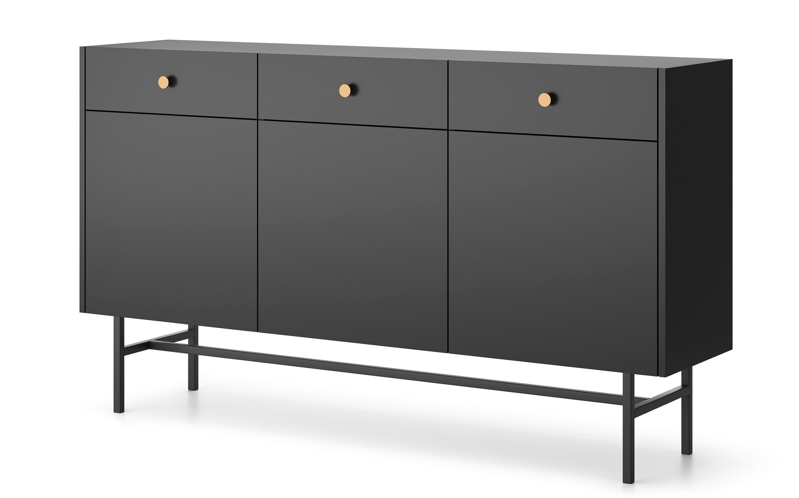 SIDEBOARD Dinley 3T 3S Schwarz 155/89,4/39 cm – mit schwarzen Beinen im minimalistischen Design - Schwarz, Holzwerkstoff/Metall (155/89.4/39cm) - AX Living
