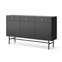 SIDEBOARD Dinley 3T 3S Schwarz 155/89,4/39 cm – mit schwarzen Beinen im minimalistischen Design - Schwarz, Holzwerkstoff/Metall (155/89.4/39cm) - AX Living