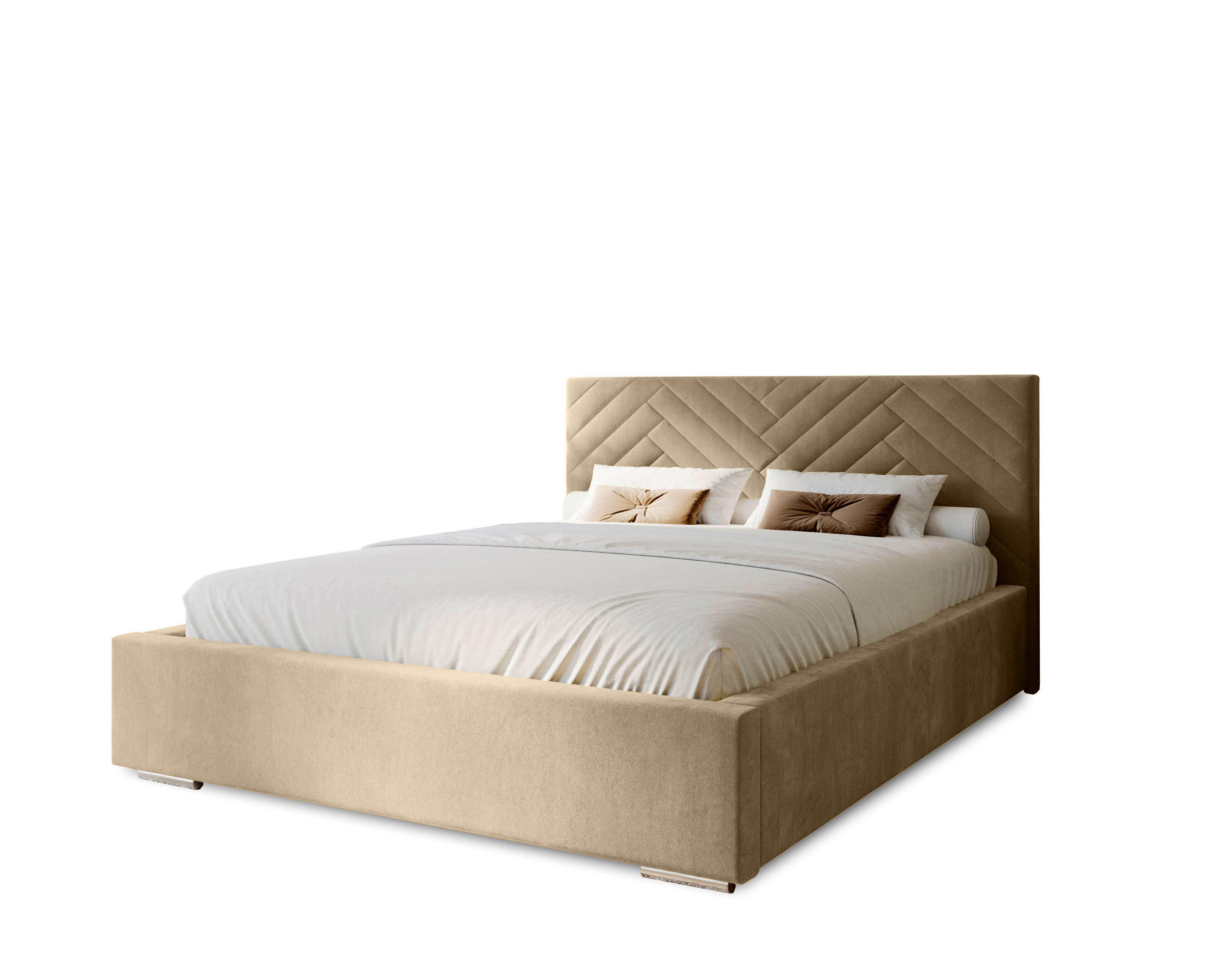 POLSTERBETT Aura 180x200 cm, Doppelbett mit Bettkasten und Lattenrost aus Holz, Velourstoff: Creme - Creme, Holz/Kunststoff (180/200cm) - Marpur