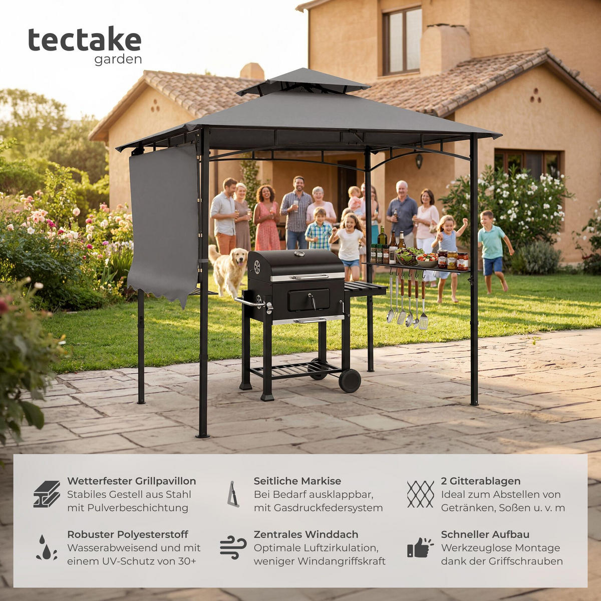 GRILLPAVILLON Maracaibo, 316 x 150 x 250 cm, anthrazit - Anthrazit, Kunststoff (150/250/316cm) - tectake