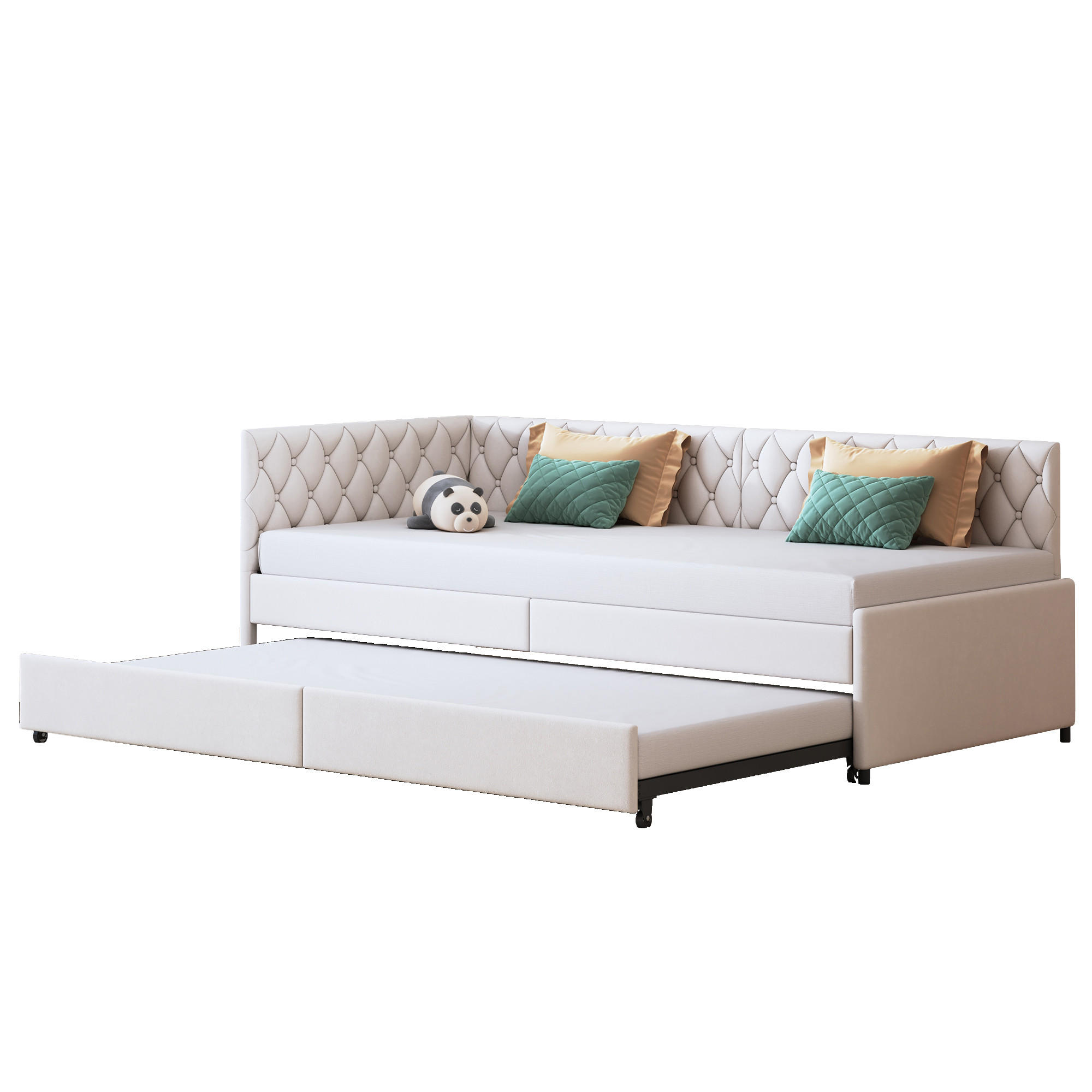 SCHLAFSOFA 90/180x200 cm in Beige, ausziehbar, Samt - Beige, Holz/Metall (180/200cm) - PARAFTA HOME