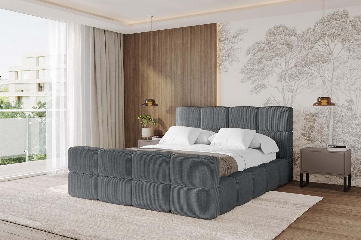 POLSTERBETT mit Bettkasten und Lattenrost, Bett mit Kopfteil, Boxbett ohne Matratze, Doppelbett mit Stauraum - NATA-Z 120x200 Dunkelgrau - Chromfarben, Holzwerkstoff/Textil (120/200cm) - ALTDECOR