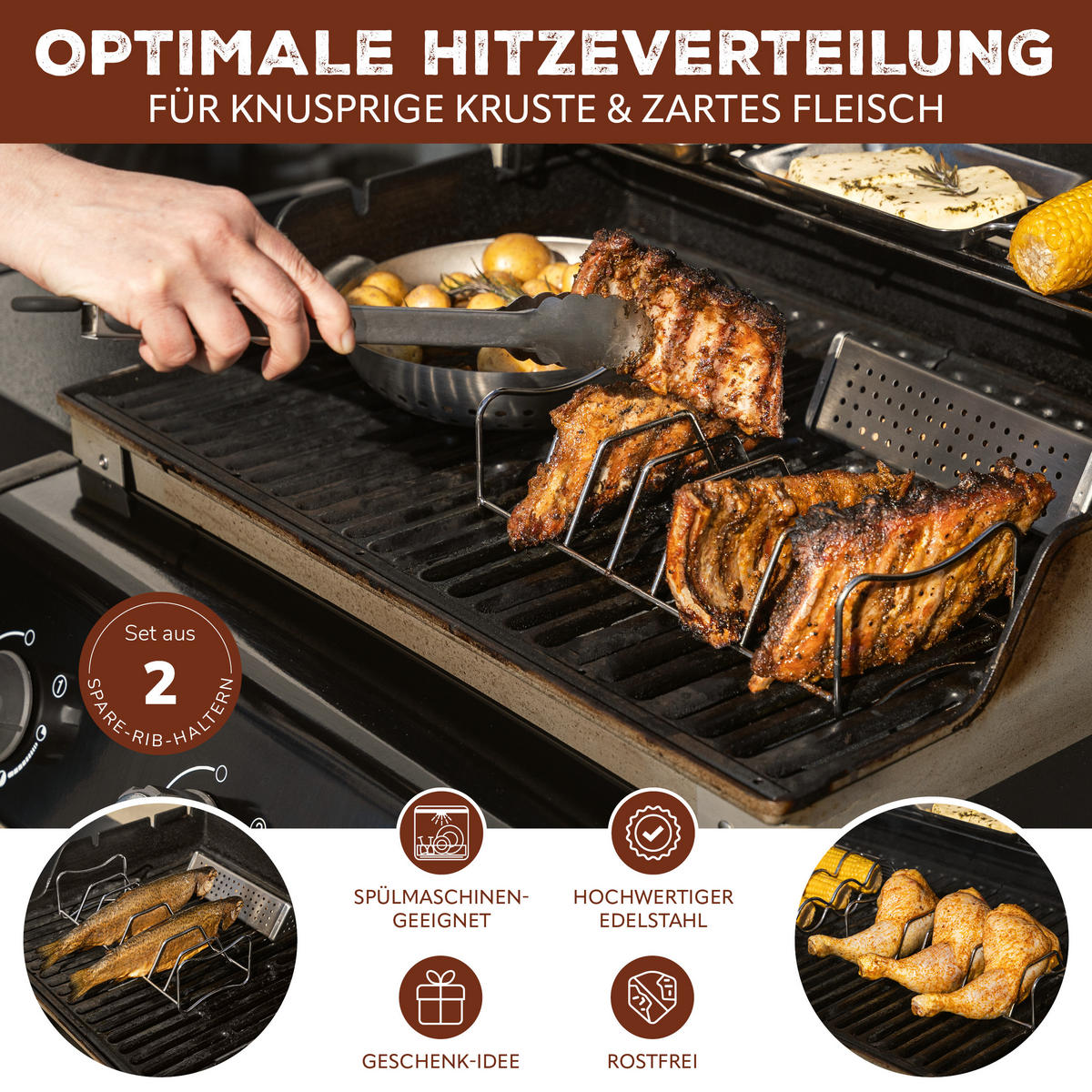 RIPPCHENHALTER 2in1 2er Set, Edelstahl - Edelstahlfarben, Metall (12/8/28cm) - bremermann