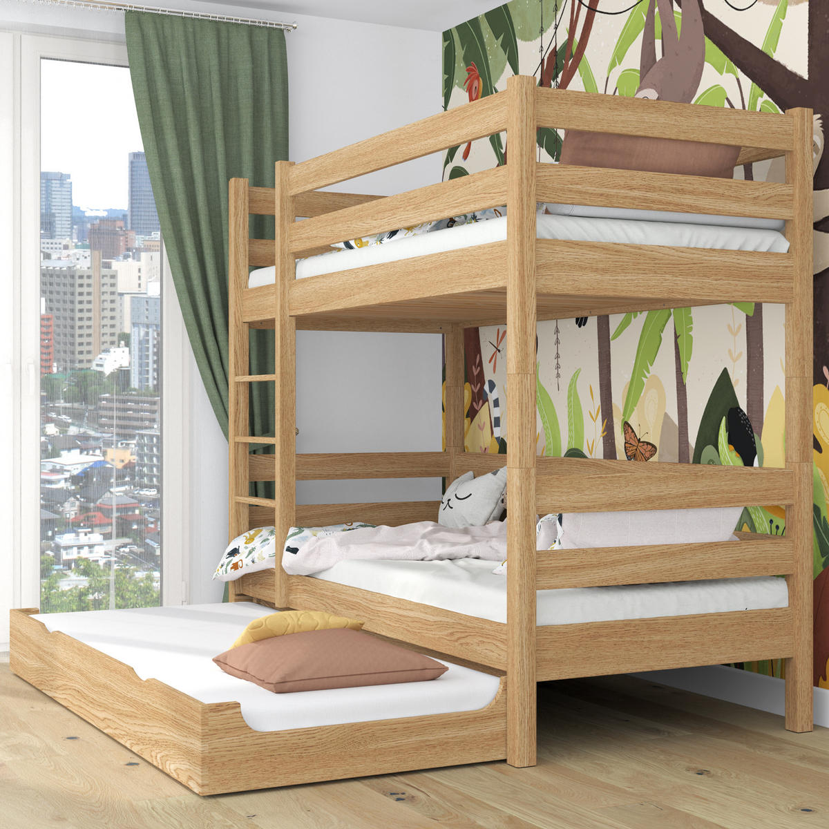 ETAGENBETT N01 mit Matratzenschublade Eiche Natur 80/180 - Eiche Artisan, Naturmaterialien/Holz (80/180cm) - N-Wood