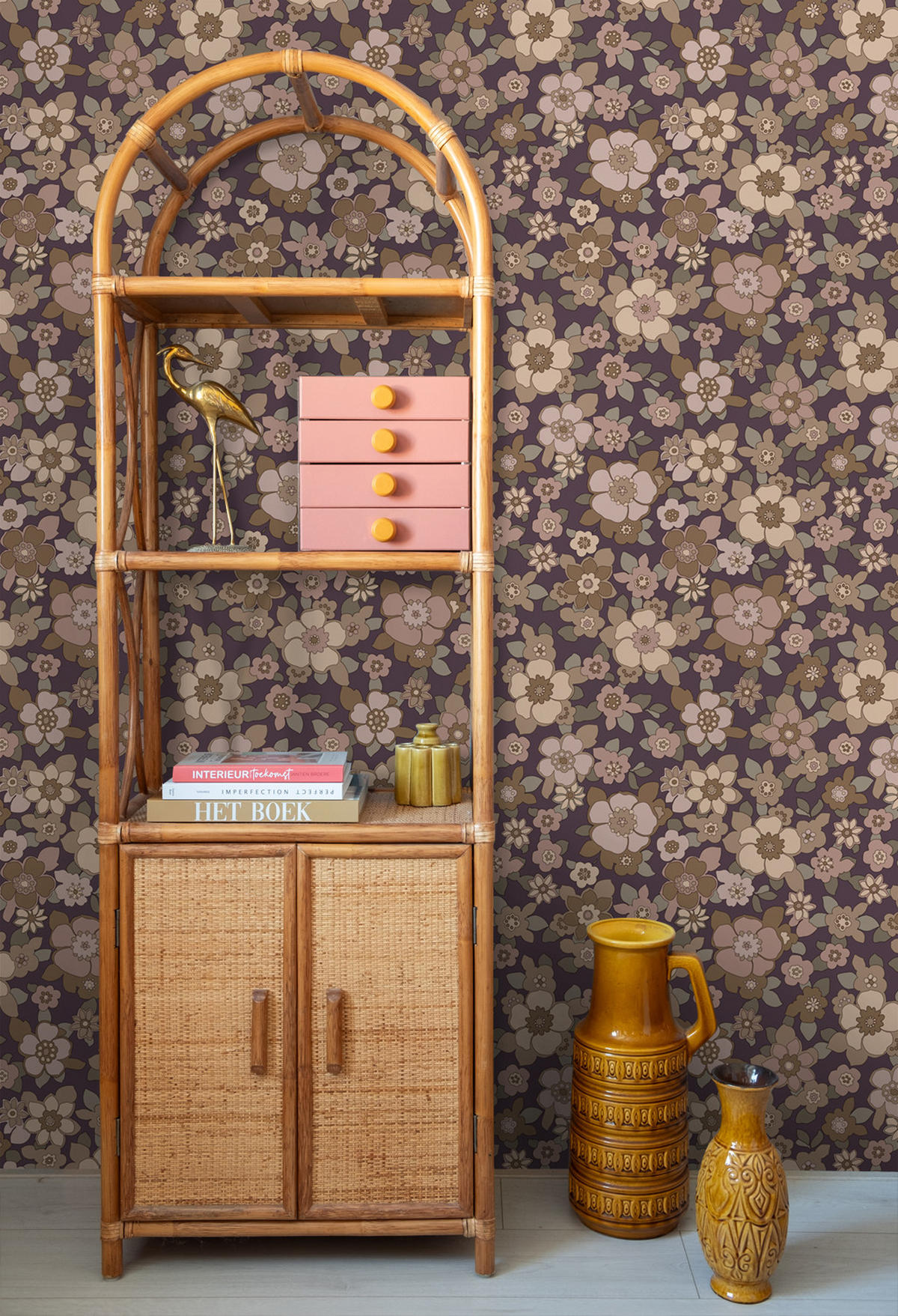 TAPETE Retro Blumen 50 x 900 cm - Lila, Papier (50/900cm) - ESTAhome