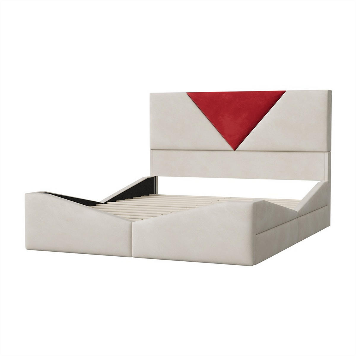 POLSTERBETT 160x200 cm - Doppelbett mit 4 Schubladen und geometrischem Kontrast-Kopfteil - ohne Matratze - Creme-Weiß - Beige, Textil (160/200cm) - DELFA