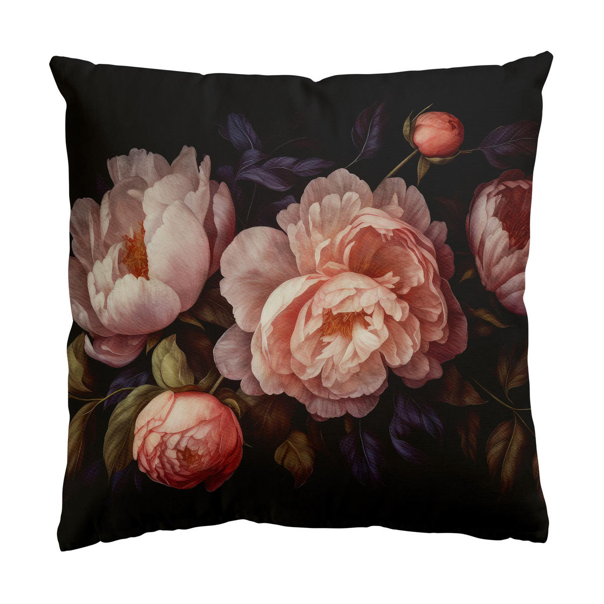 DEKOKISSEN 2er-Set Dunkle Blüten Duo 50/50 cm - Schwarz, Textil (50/50cm) - Bilderwelten