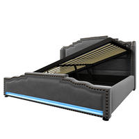 POLSTERBETT 140/200 cm mit Matratze, hydraulischem Stauraum, LED, USB-C und Lattenrost, Samt, Grau - Grau, Textil (140/200cm) - Redom