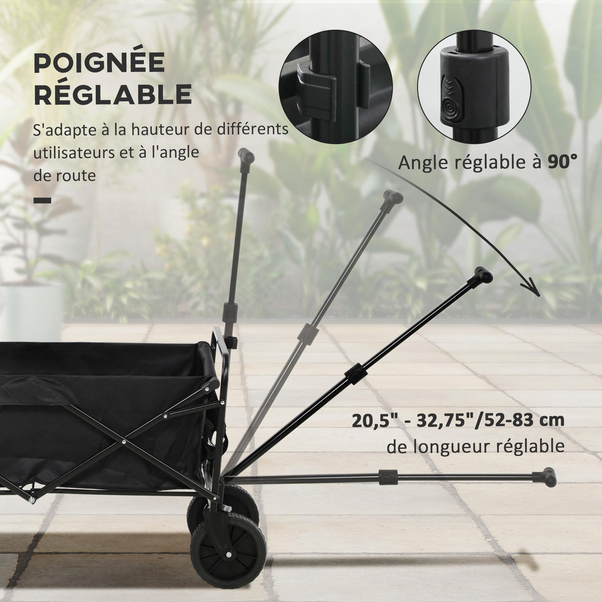 GARTENWAGEN DE-18769 4 Räder, Teleskopgriff & klappbare Ablage Schwarz - Schwarz, Metall (51/100/117cm) - ComfortXL