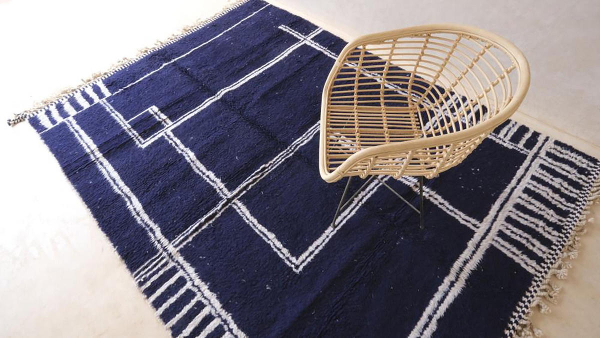 BERBERTEPPICH aus Marokko modern aus Wolle 200x 300 cm - Blau, Naturmaterialien (200/300cm) - AFK Living