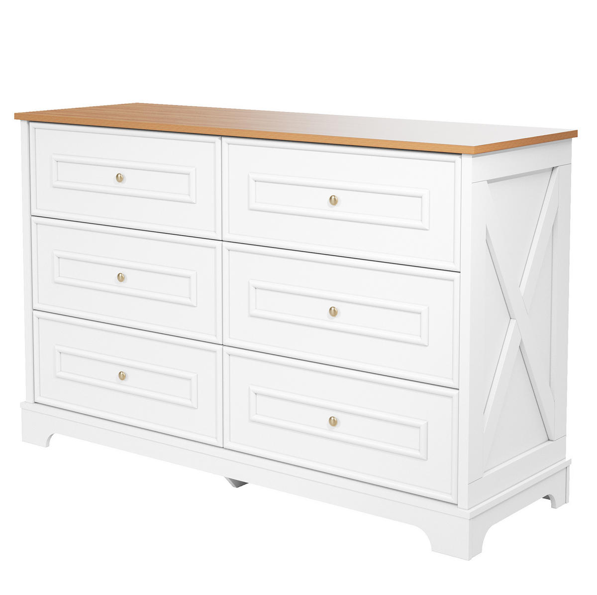 SIDEBOARD 120/40/76 cm mit 6 Schubladen in Weiß & Naturholz - Weiß, Holzwerkstoff (120/76/40cm) - BEAOK