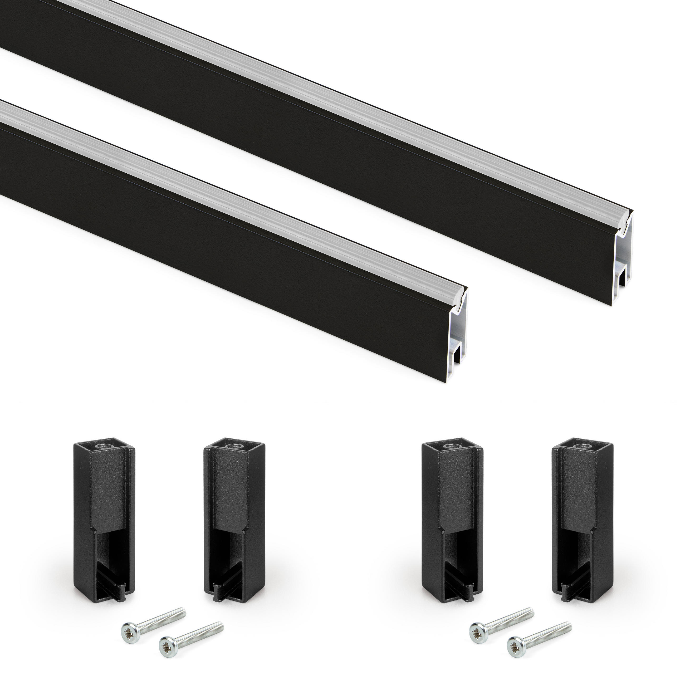 GARDEROBENSTANGEN Luxe, 0,75m mit Halterungen, Aluminium und Kunststoff, Tiefschwarz lackiert, texturiert 2er-set - Schwarz, Metall (75cm) - EMUCA