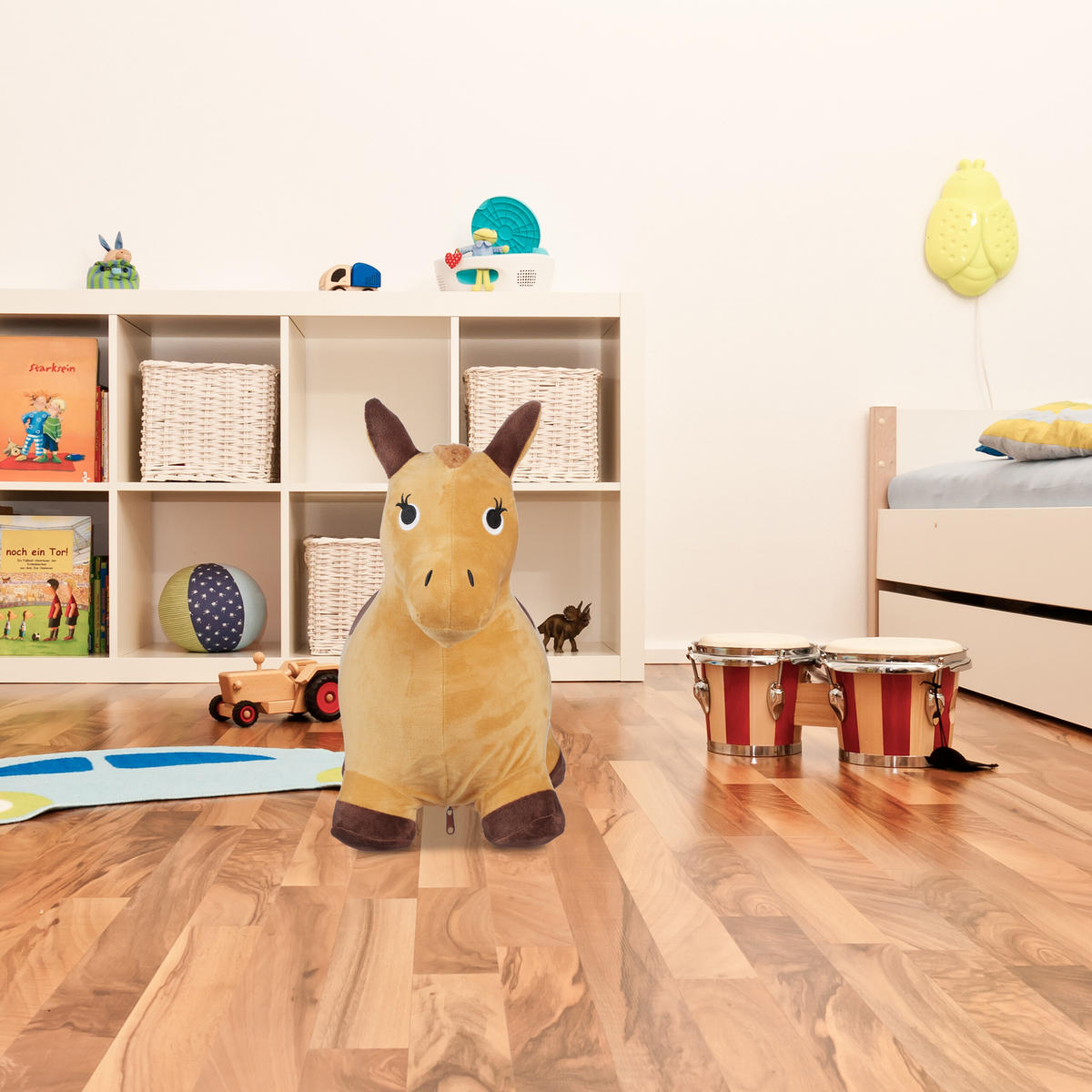 KONÍK Světle hnědý skákací s plyšovým potahem s pumpičkou 46 cm - světle hnědá, textil/plast (59/25/46cm) - Relaxdays