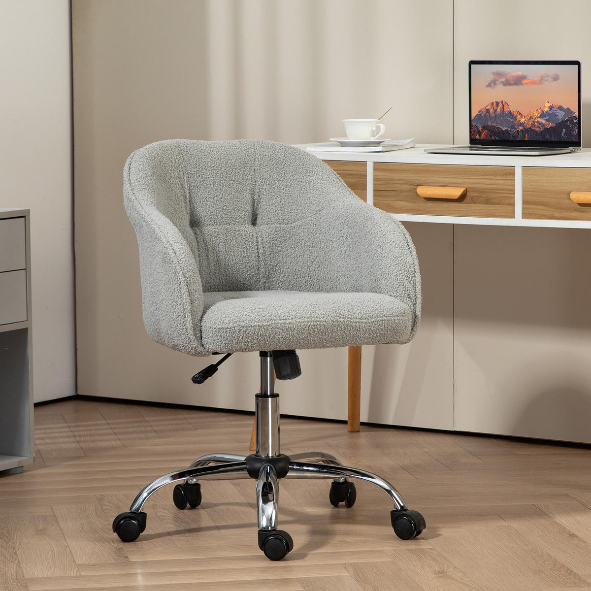 BÜROSTUHL DE-05175 Wippfunktion mit Teddysamtoptik Grau - Grau, Metall (61/86/56cm) - ComfortXL