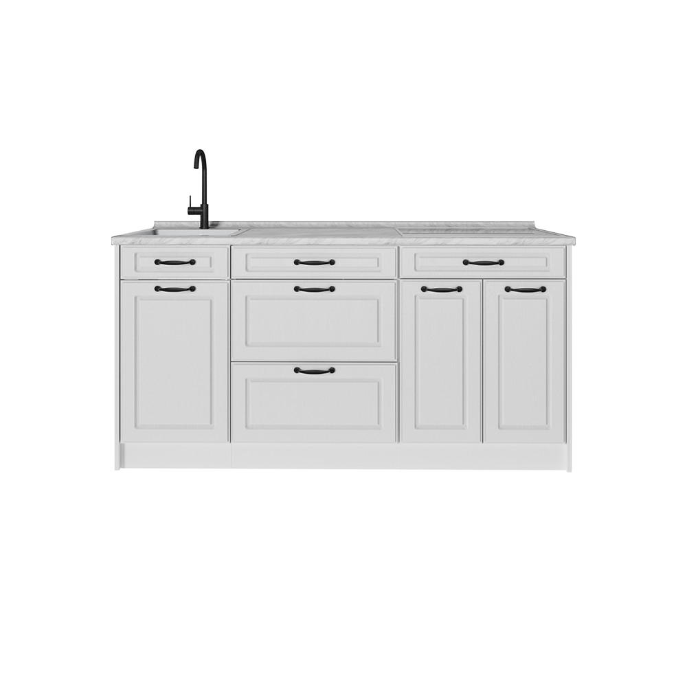 KÜCHENBLOCK R-Line, Weiß Landhaus/Weiß, 160 cm Arbeitsplatte Marmor - Weiß, Holzwerkstoff (160/81.6/60cm) - Vicco