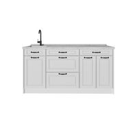 KÜCHENBLOCK R-Line, Weiß Landhaus/Weiß, 160 cm Arbeitsplatte Marmor - Weiß, Holzwerkstoff (160/81.6/60cm) - Vicco