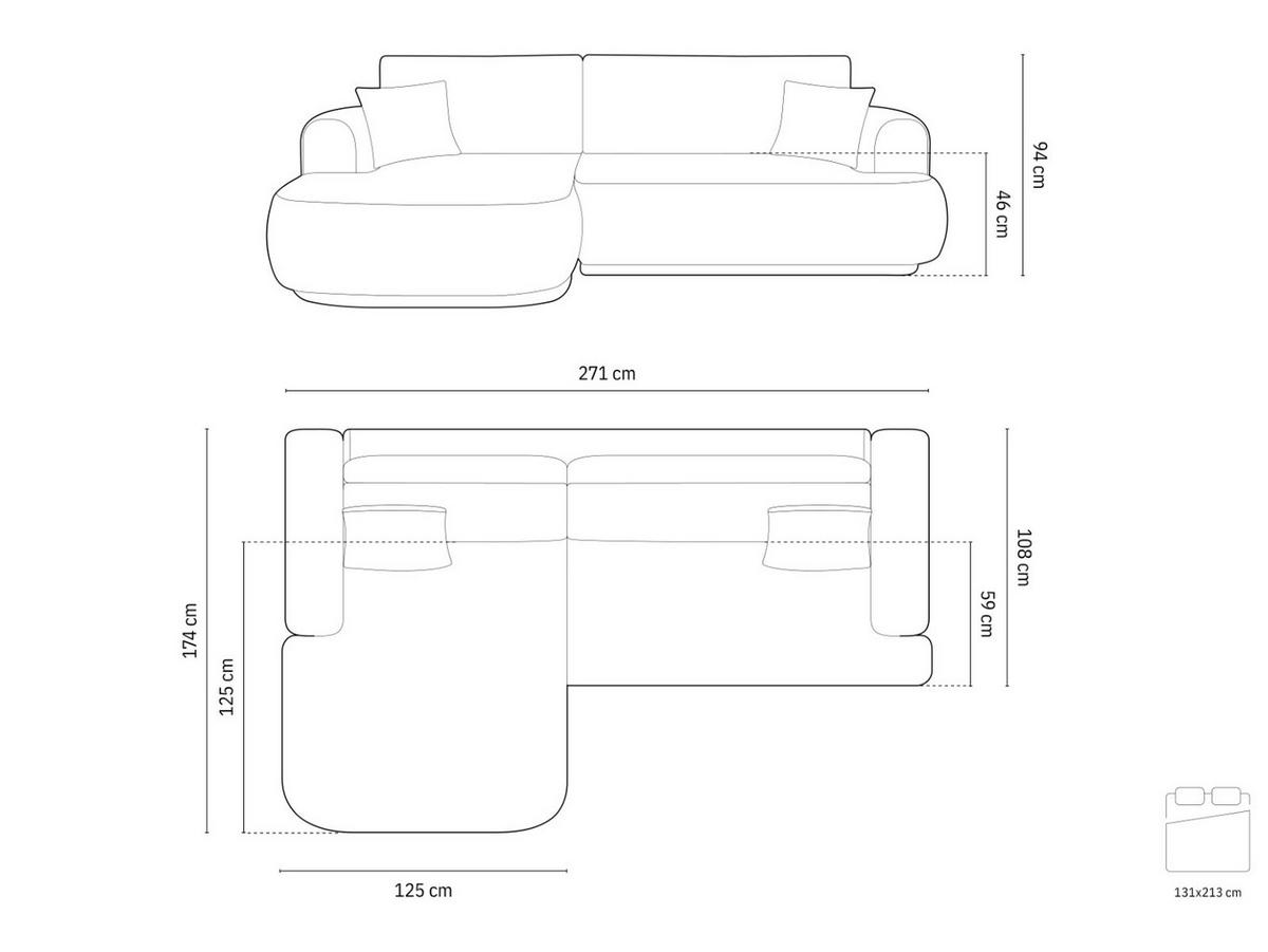 SCHLAFSOFA modular mit Bettkasten links Ella aus strukturiertem Stoff sandfarben 5 Sitzplätze - Sandfarben, Textil (174/271cm) - Micadoni