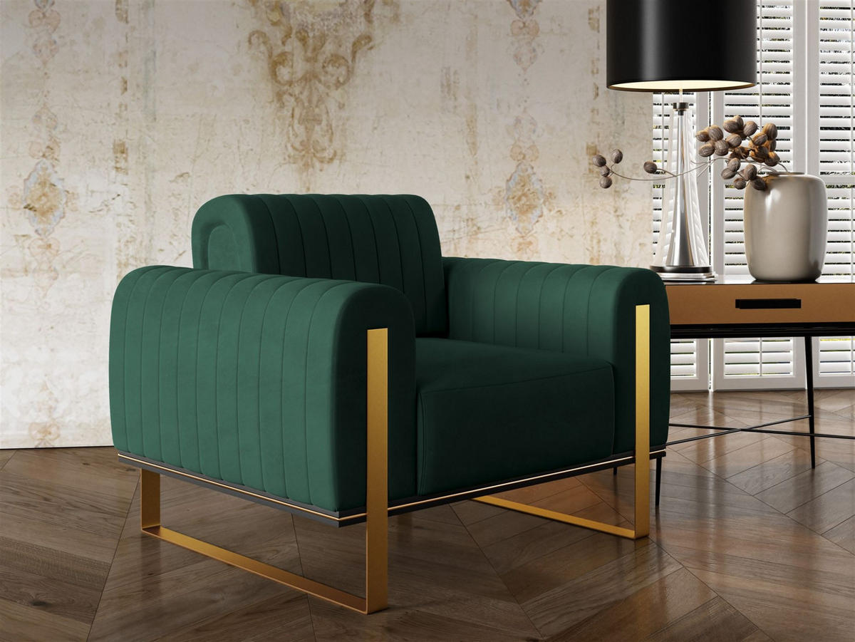 SOFASET Valerie 3-2-1 - Grün, Holzwerkstoff/Textil (228/79/90cm) - Fun Möbel