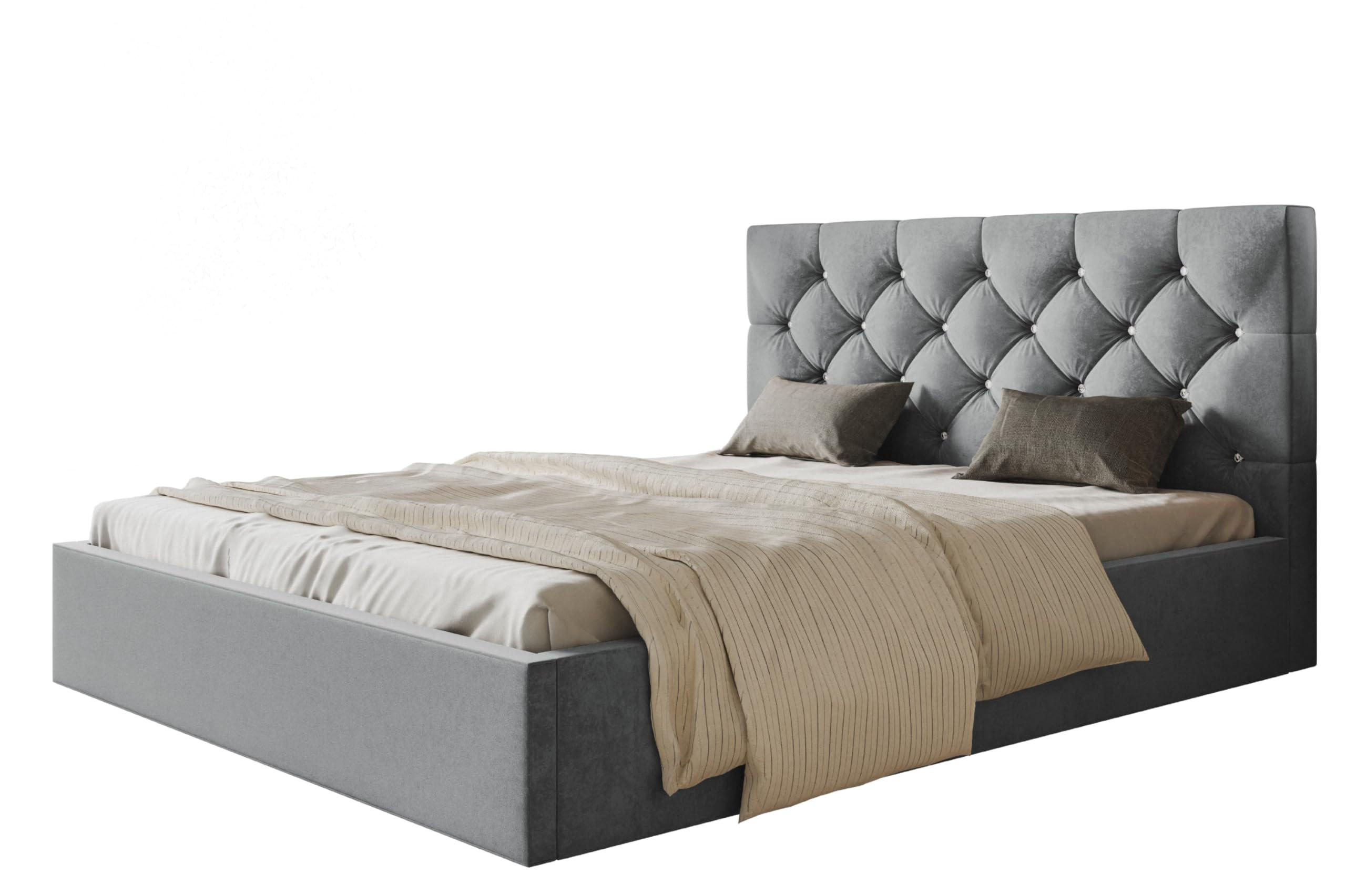 BETT 140x200 - Polsterbett mit Bettkasten und Holzrahmen - Elegant Betten - Weicher Jasminstoff - Kollektion Boston, Grau - Grau, Holz/Kunststoff (140/200cm) - Alpi-Möbel