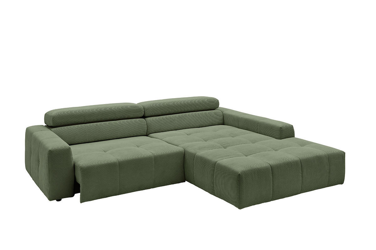 ECKSOFA MIT MOTORISCHEM SITZVORZUG RENO Grün Cord - Schwarz/Grün, Kunststoff/Textil (258/217cm) - KAWOLA