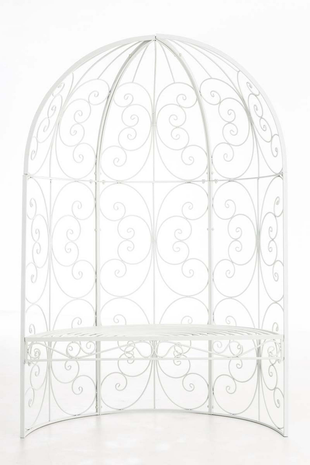 HALBPAVILLON mit Sitzbank Boston Metall Weiß Gartenbank - Weiß, Metall (120/178/58cm) - DELUKE