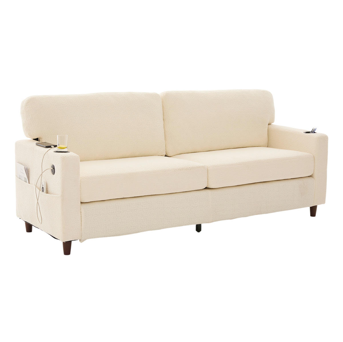 SOFA 2-Sitzer mit USB-C Anschluss & LED-Beleuchtung Chenille Beige 203/77,5/86 cm - Beige, Textil (203/86/77.5cm) - OKWISH