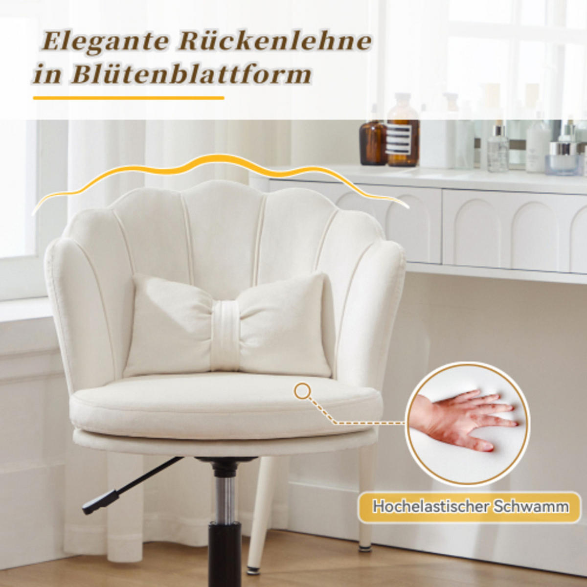 DREHSTUHL 55×62×73-83cm höhenverstellbar, Samt, beige - Beige, Textil (62/83/55cm) - Luhomfu