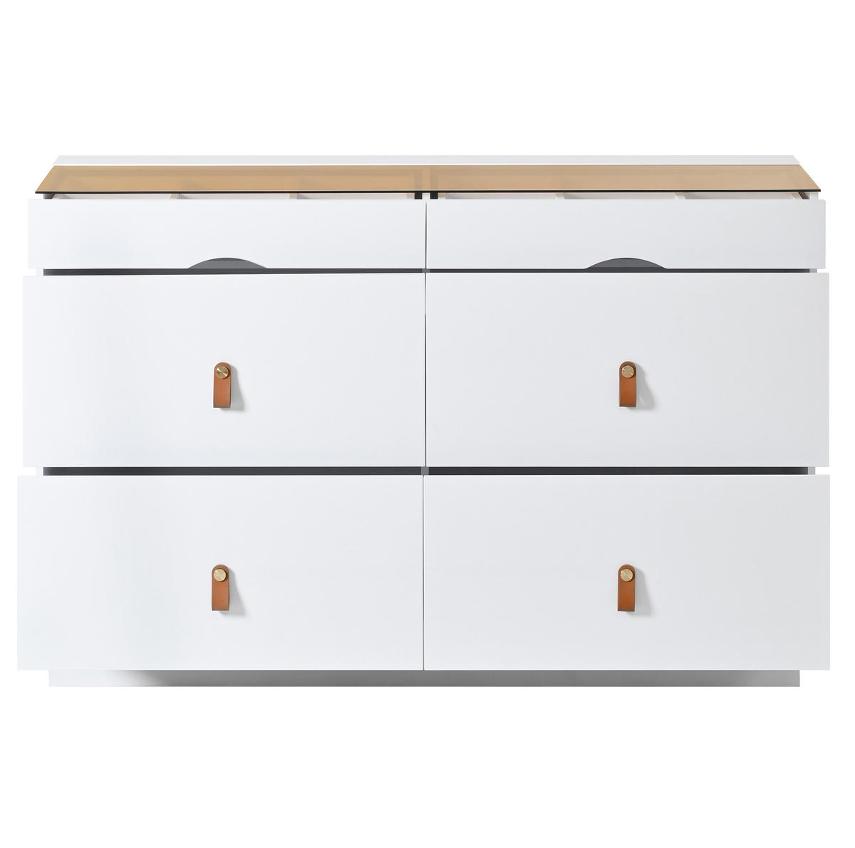 SIDEBOARD se skleněnou deskou, 120/40/78 cm, bílá, 6 zásuvek - bílá, kompozitní dřevo (120/78/40cm) - Modenvie