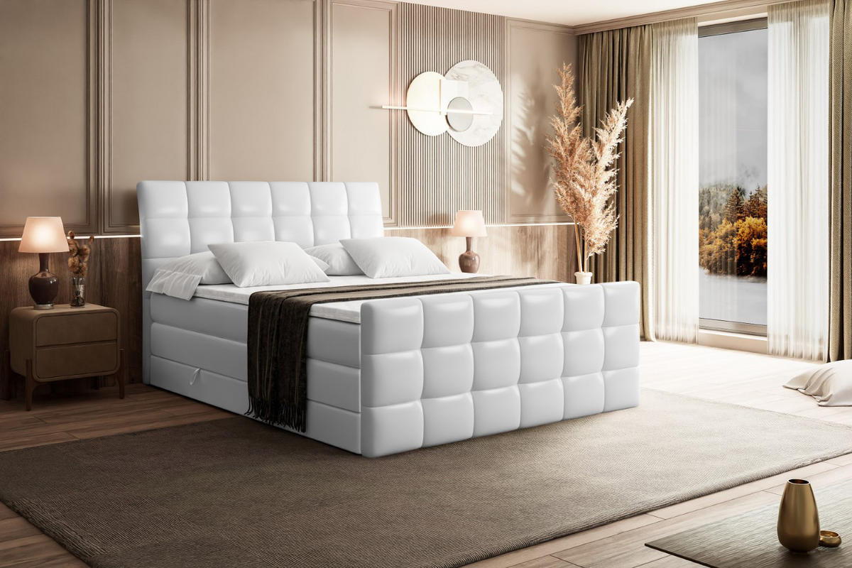 BOXSPRINGBETT BRUGO-Z KING - 180 x 200 - H3/H4 - Weiß Hochglanz - Weiß Hochglanz, Holzwerkstoff (180/200cm) - ALTDECOR