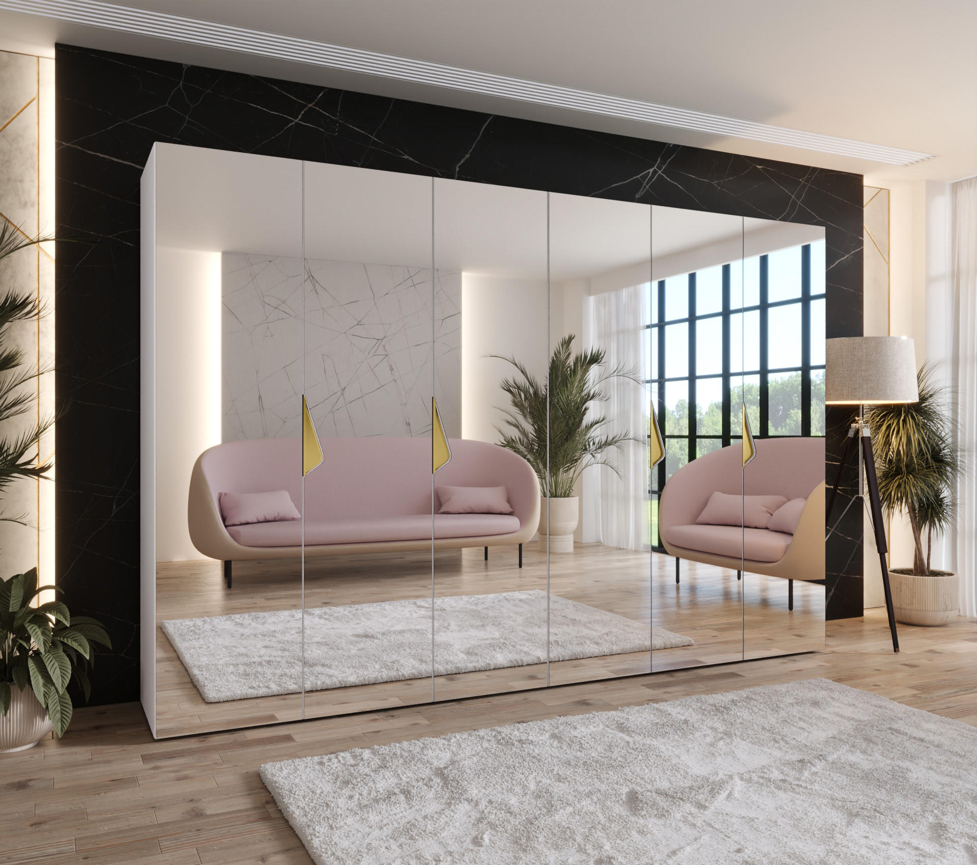 DREHTÜRENSCHRANK 202/300/52 6-türig - Goldfarben/Weiß, Holz/Metall (300/202/52cm) - Abiks Möbel