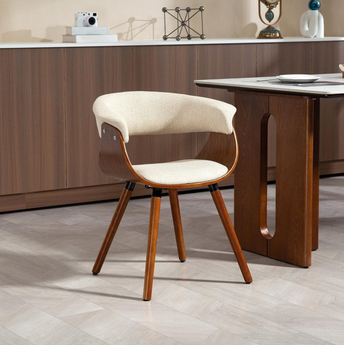 ESSZIMMERSTUHL mit Rückenlehne 62 x 55 x 75 cm Polyester Beige - Beige, Metall (55/75/62cm) - Meubliv