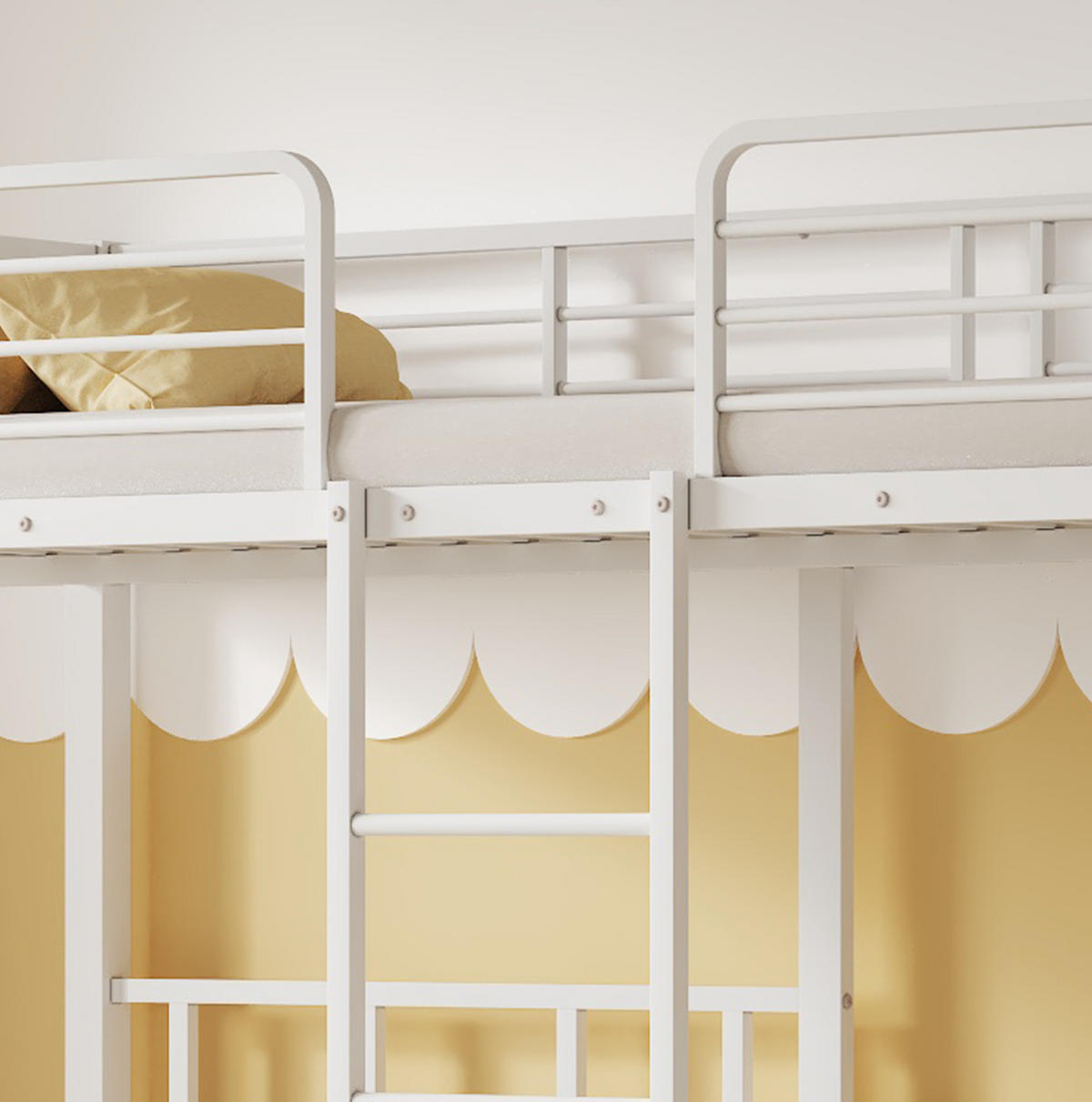 ETAGENBETT 90/200 cm in Weiß aus Metall mit Leiter und Tisch für 3 Personen - Weiß, Metall (90/200cm) - BEAOK