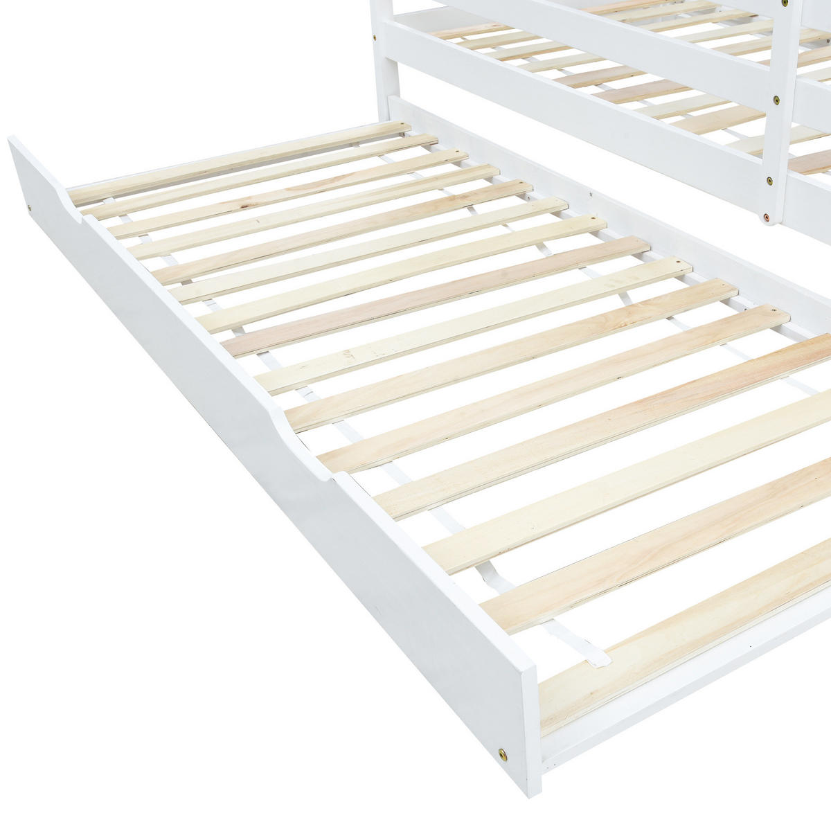 KINDERBETT aus Massivholz 90x200 cm in Weiß/Natur mit Ausziehbett - Weiß, Holz (90/200cm) - Modfu