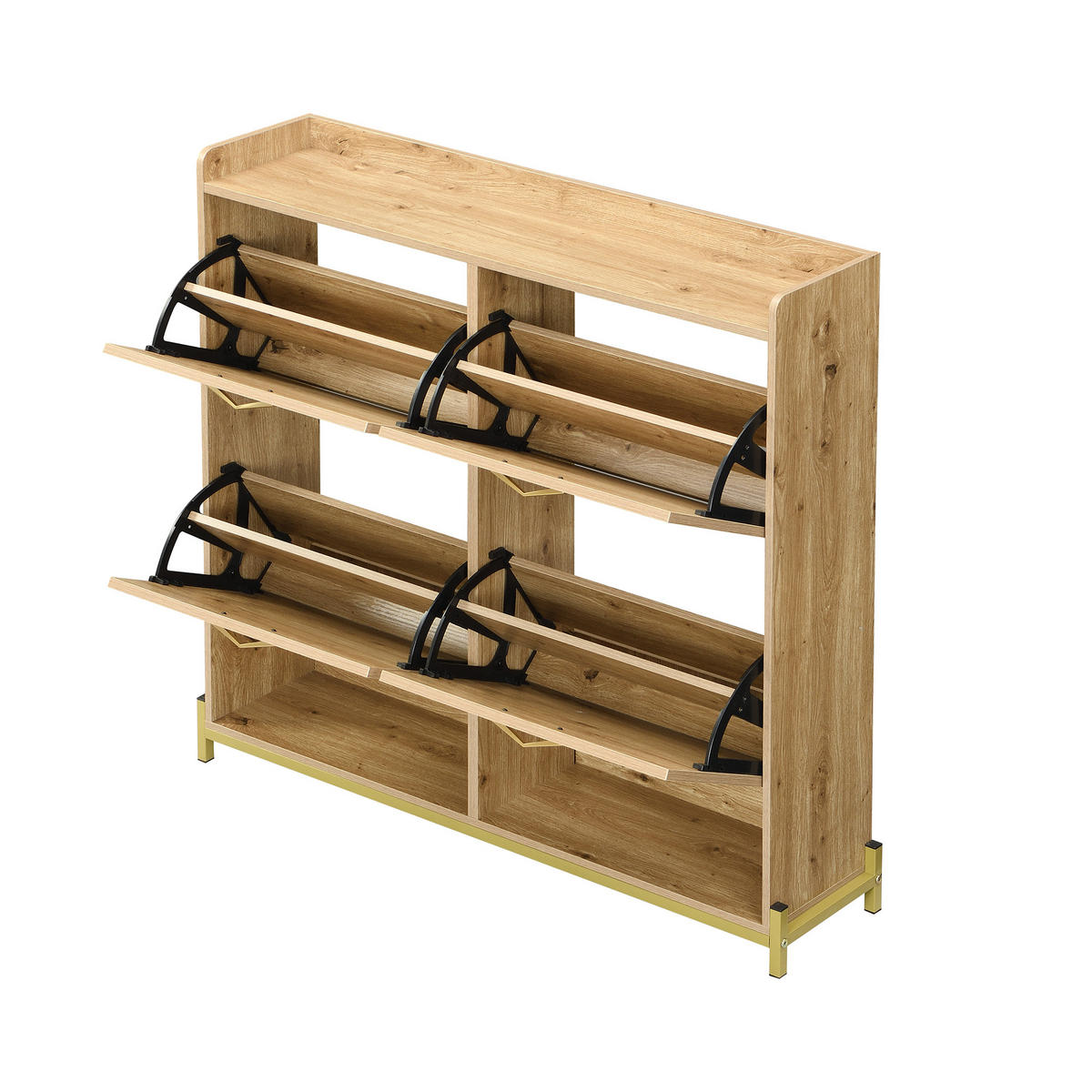 SCHUHSCHRANK schmal mit Metallsockel Holz Stauraum kompakt 108,5 cm für Flurbereich - Goldfarben/Naturfarben, Holzwerkstoff/Metall (108.5/100/24cm) - EVRYAE