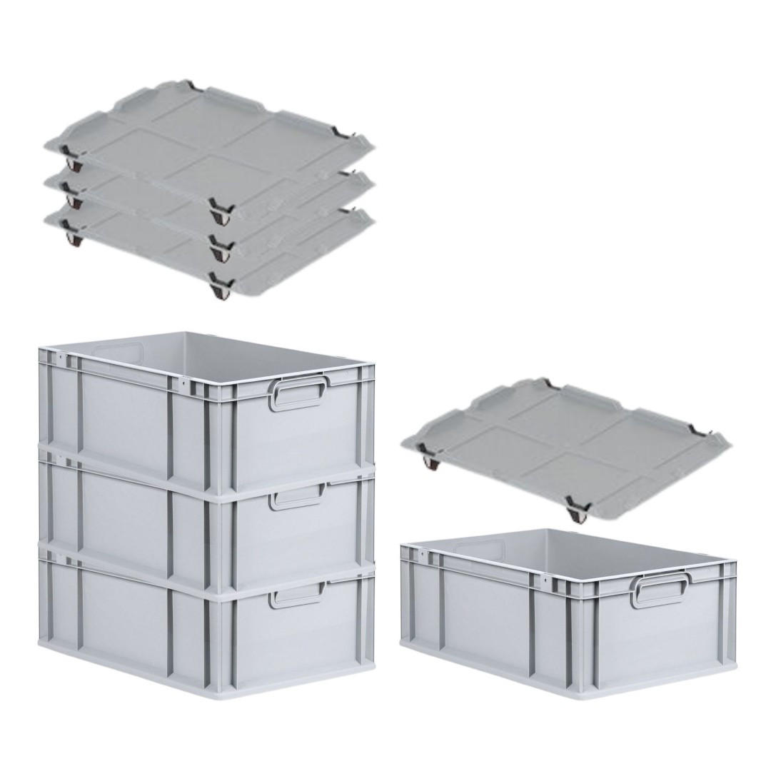 EUROBOX 4x Nextgen Economy Mit Auflagedeckel Grau/Schwarz Griffe Geschlossen - Schwarz, Kunststoff (40/22/60cm) - PROREGAL