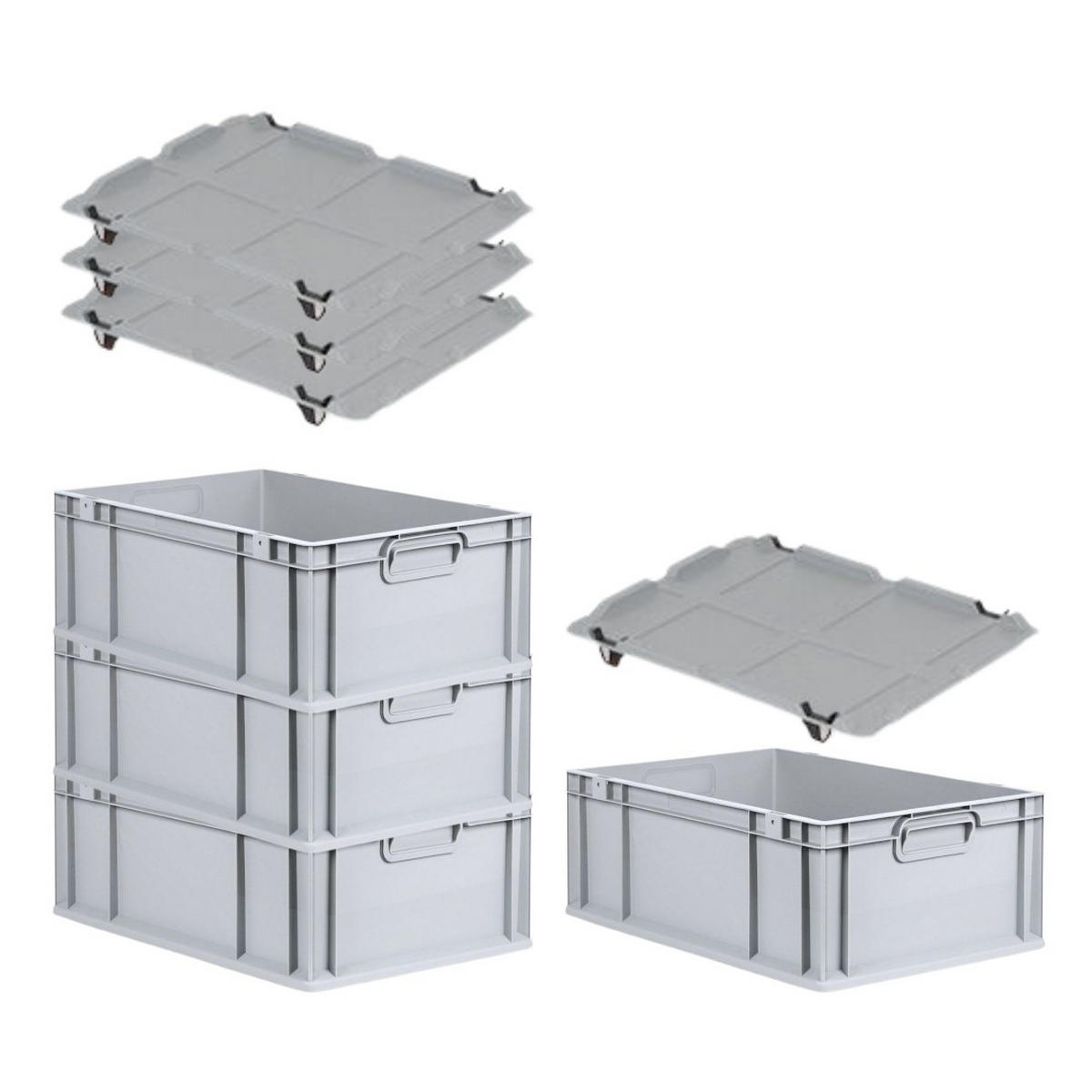 EUROBOX 4x Nextgen Economy Mit Auflagedeckel Grau/Schwarz Griffe Geschlossen - Schwarz, Kunststoff (40/22/60cm) - PROREGAL