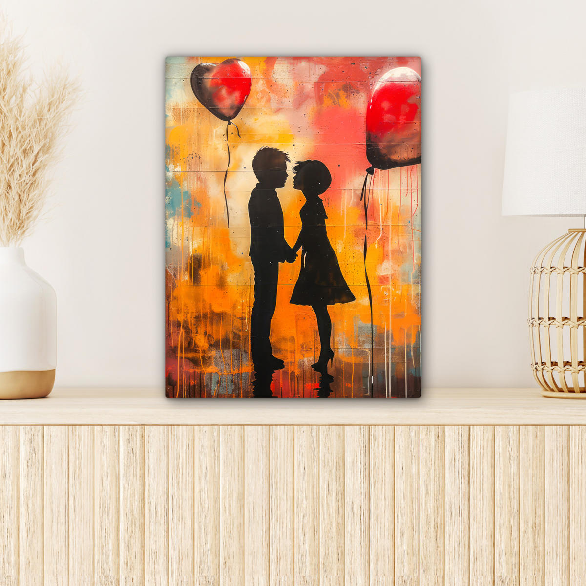 LEINWANDBILD Straßenkunst - Liebe - Graffiti - Kunst - Banksy 30x40 cm - Orange, Textil (30/40cm) - MuchoWow