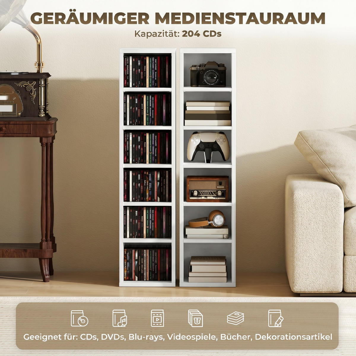 CD-REGAL Weiß 22.5/21.0/88.5 cm - Weiß, Holzwerkstoff (21/88.5/22.5cm)