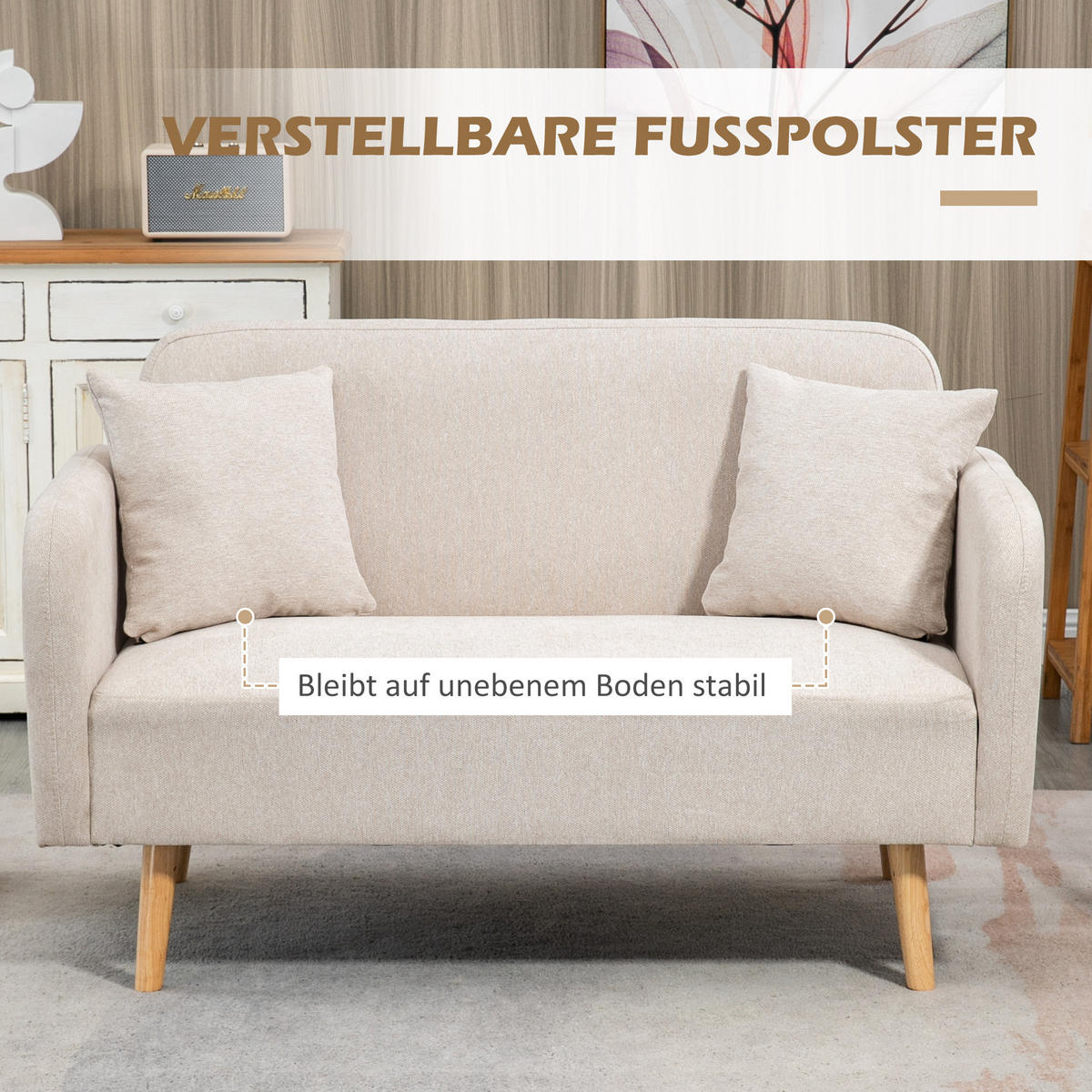 2-SITZER Sofa Creme 130.0/70.0/80.0 cm - Creme, Holz (70/80/130cm)