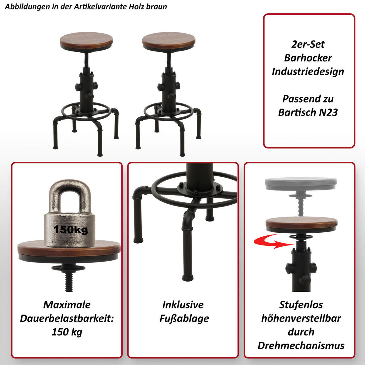BARHOCKER Braun 2er-Set - Braun, Holz (34/85/34cm) - MCW