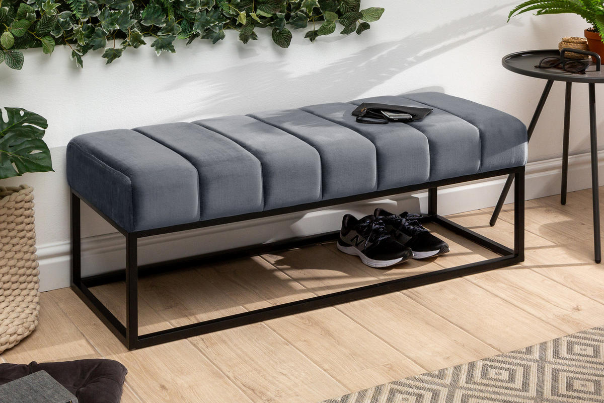 SITZBANK PETIT BEAUTÉ Samt Silbergrau 110 cm - Schwarz/Grau, Textil/Metall (108/40/40cm) - riess-ambiente
